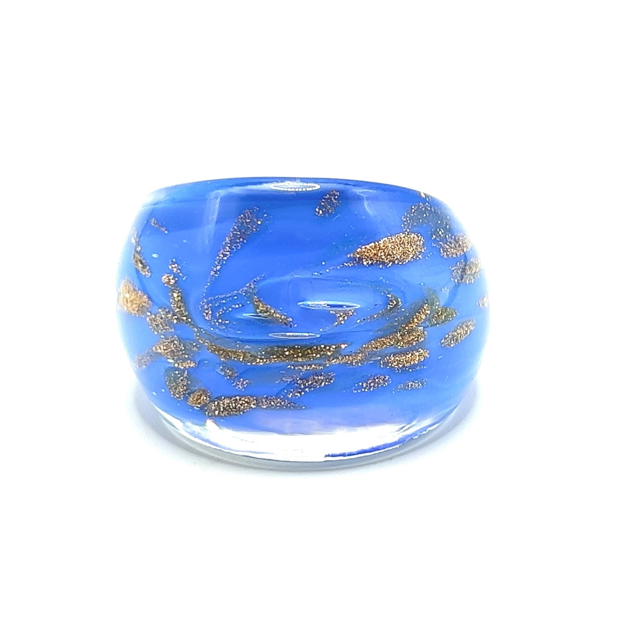 Handmade Glass Acrylic Ring Azure's Opulent Gilded Infinity Band
