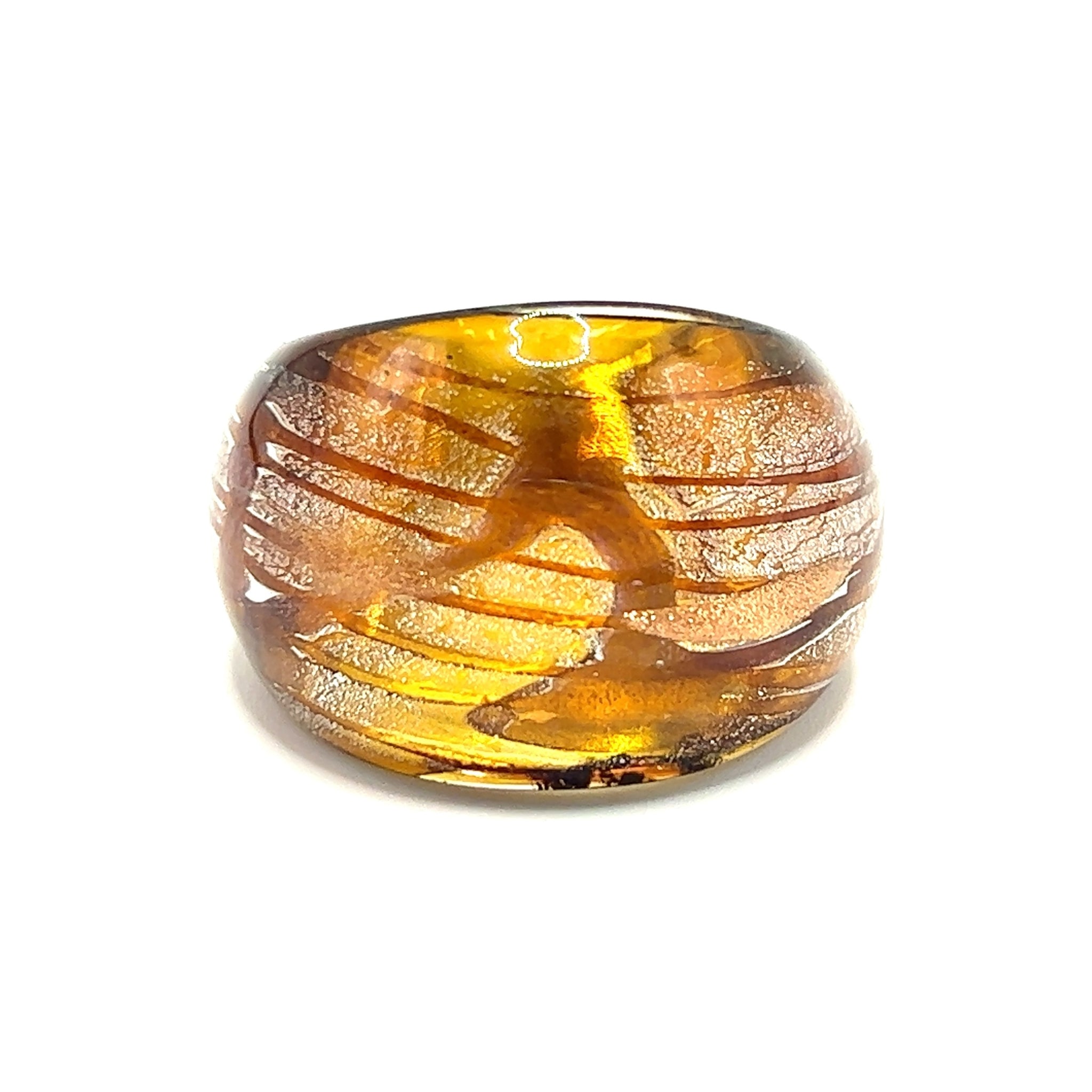 Handmade Glass Acrylic Ring Amber Silver Radiance Luster Infinity Band