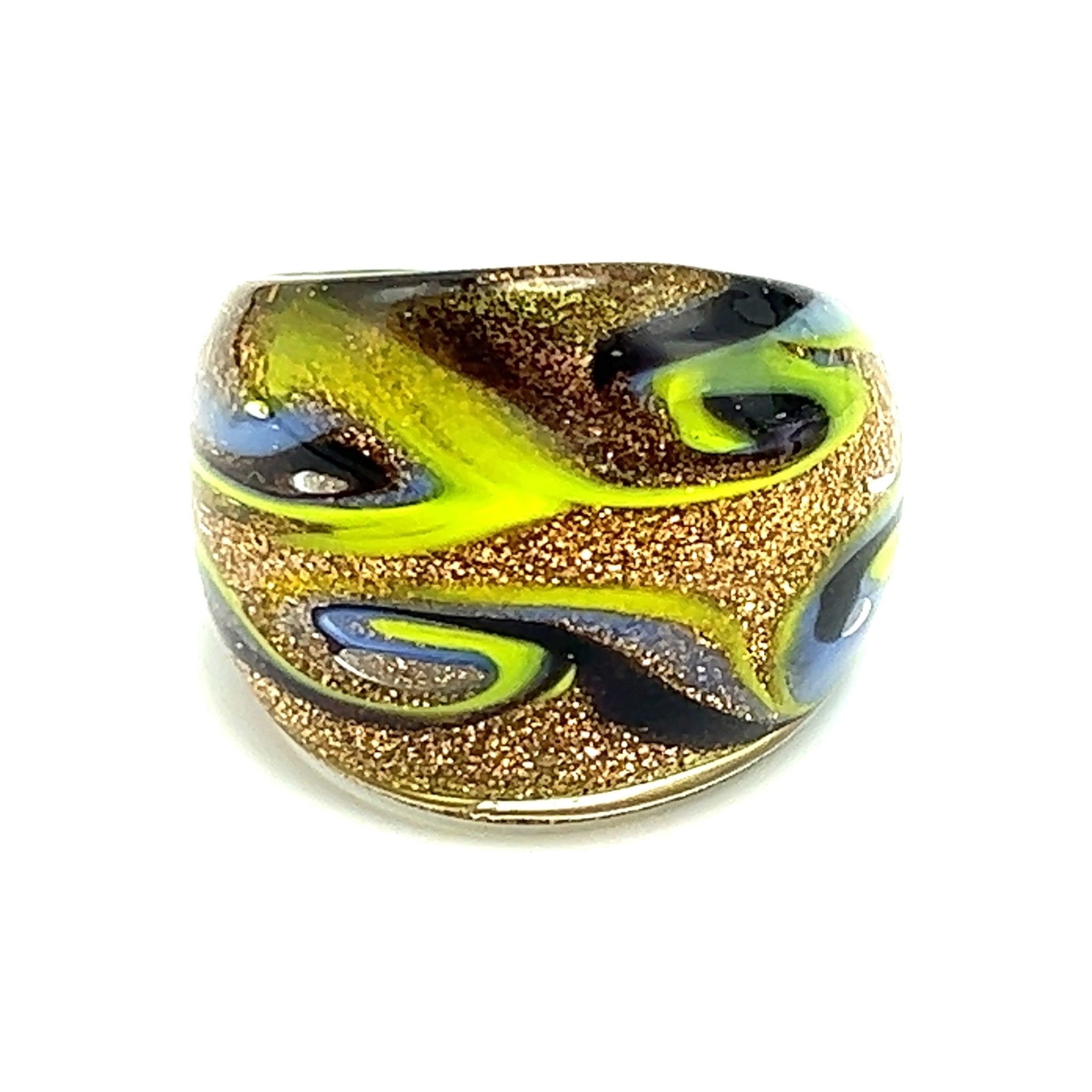 Handmade Glass Acrylic Ring Arabesque's Chromatic Golden Infinity Band