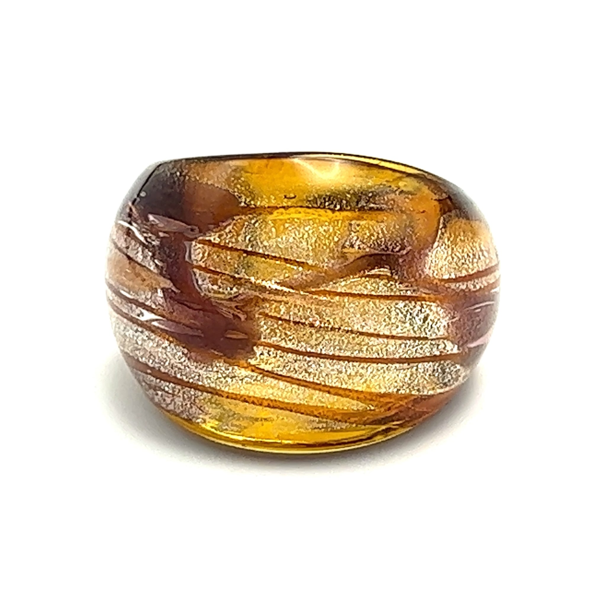 Handmade Glass Acrylic Ring Silver Radiance Amber Luster Infinity Band