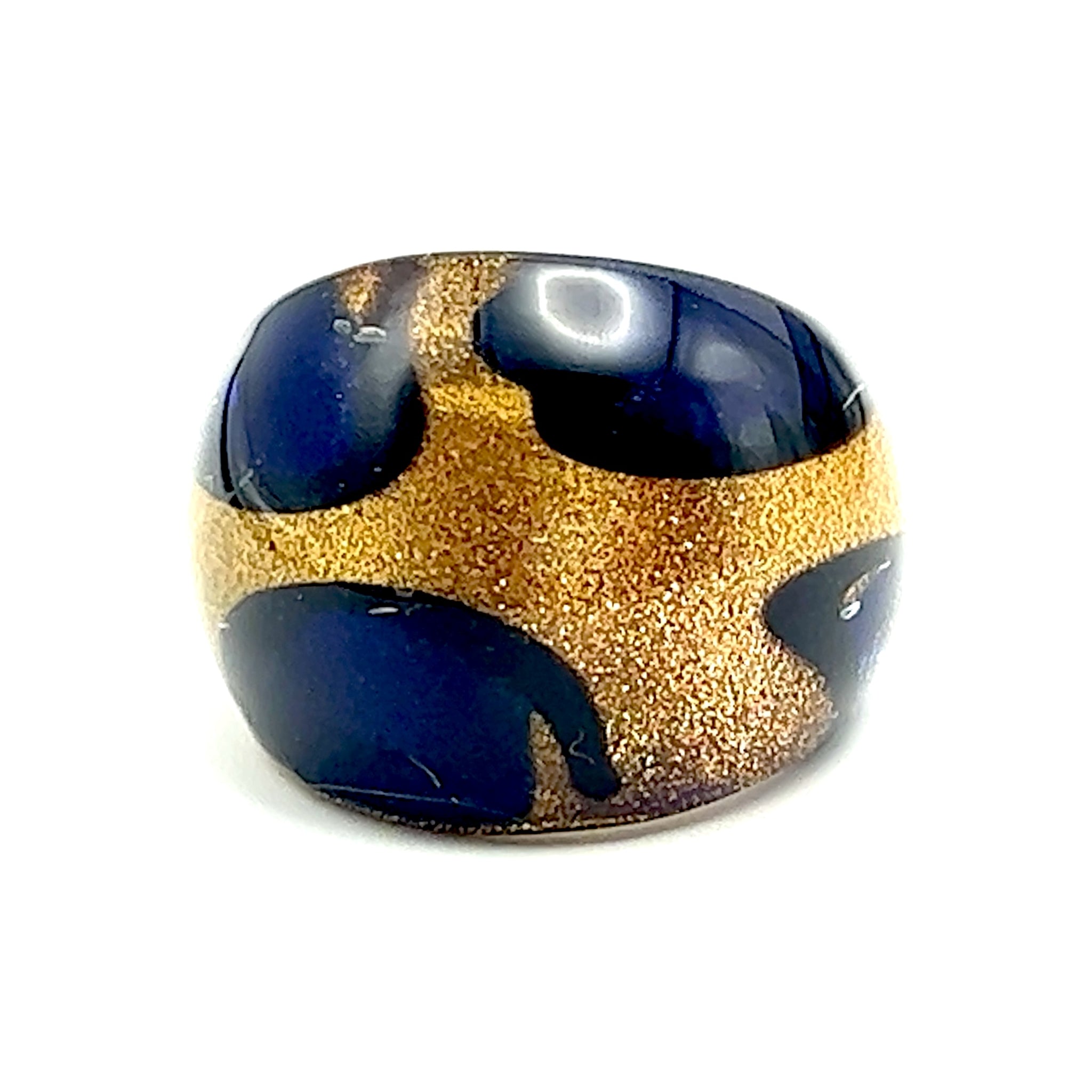 Handmade Glass Acrylic Ring Floral Golden Navy Veils and Infinity Band