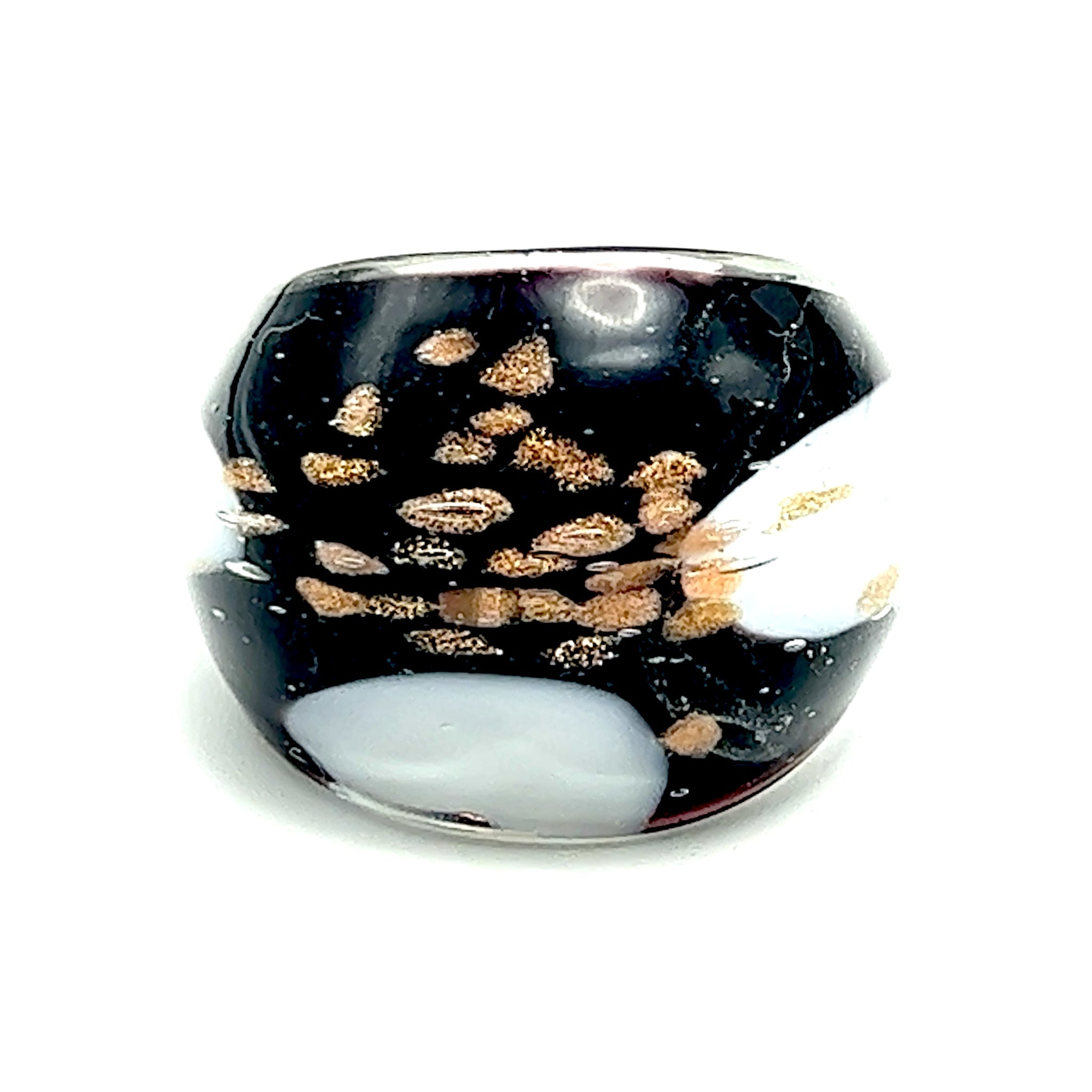 Handmade Glass Acrylic Ring Elegance of Monochrome Gilded Infinity Band