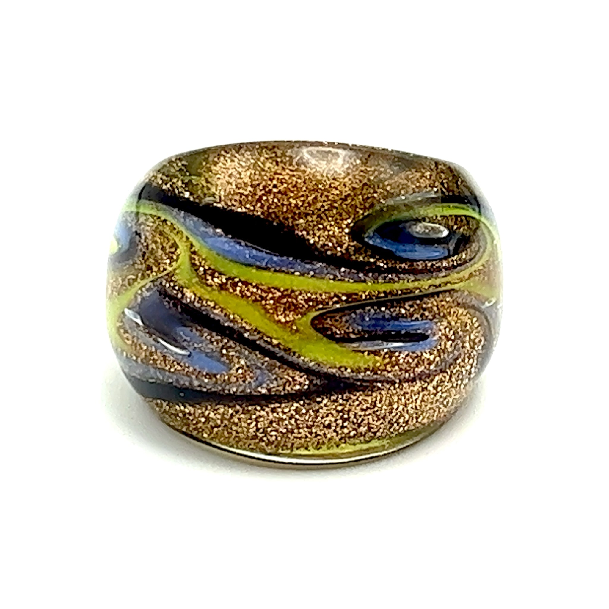 Handmade Glass Acrylic Ring Gold Chromatic Arabesque Infinity Band