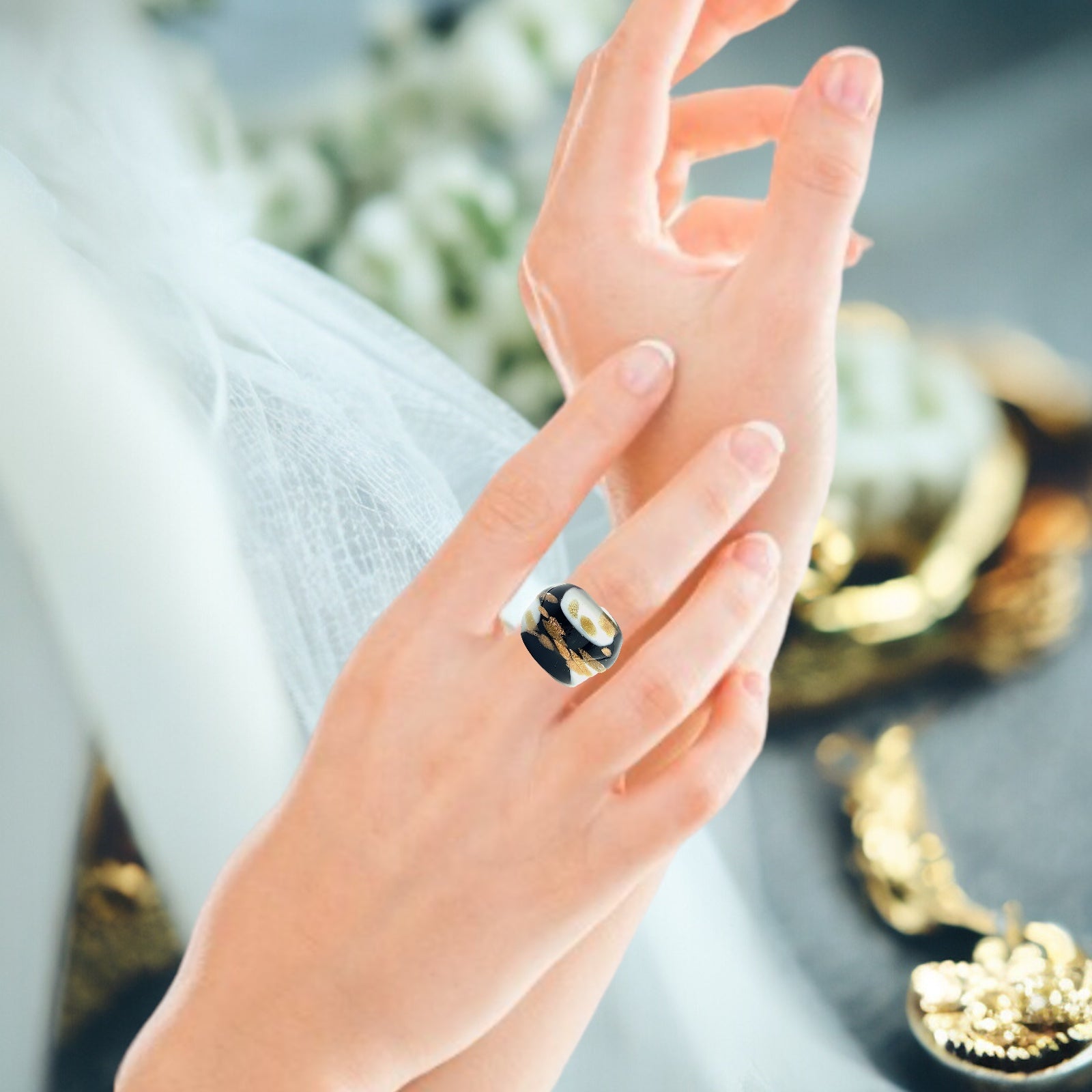 Handmade Glass Acrylic Ring Elegance Gilded Monochrome's Infinity Band