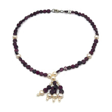 Natural Garnet Button 6mm & Pearl Button 7x6mm Gemstone Necklace