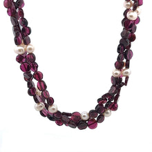 Natural Garnet Button & Pearl Twisted Gemstone Necklace