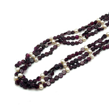 Natural Garnet Button & Pearl Twisted Gemstone Necklace