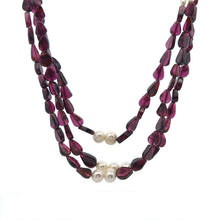 Natural Garnet Pear & Pearl Gemstone Handmade Necklace