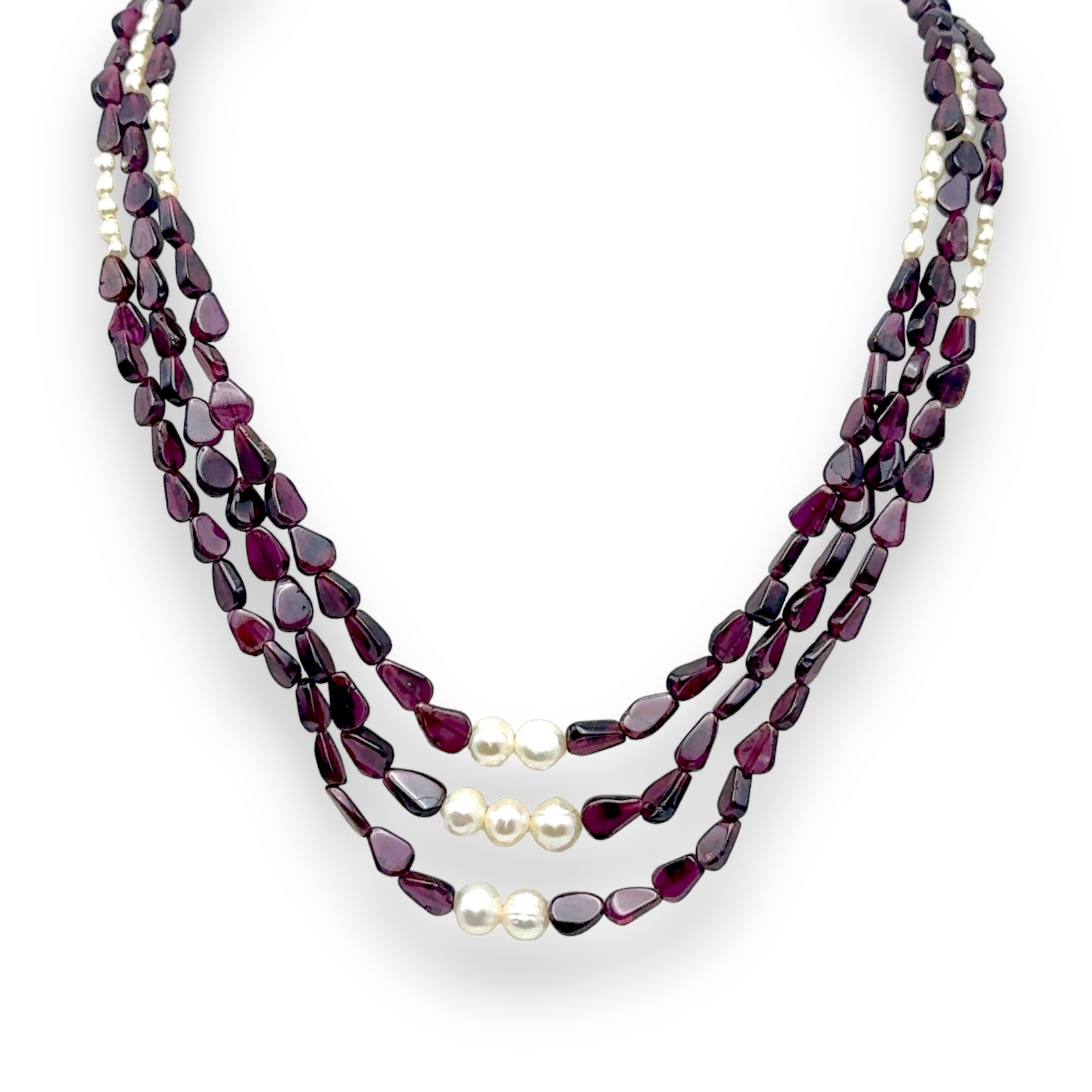 Natural Handmade Necklace Layered Pear Garnet Pearls Gemstone Beads Jewellery