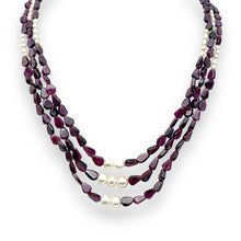 Natural Garnet Pear & Pearl Layered Gemstone Necklace