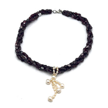 Natural Garnet Chobra & Pearl Twisted Gemstone Necklace