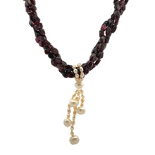 Natural Garnet Chobra & Plain Pearl Twisted Gemstone Necklace