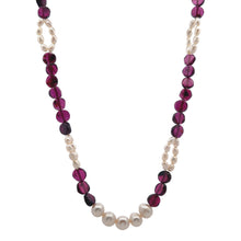 Natural Garnet 6mm Button & Pearl Plain Gemstone Necklace