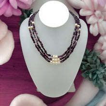 Natural Garnet Chobra 6mm & Pearl Layered Gemstone Necklace