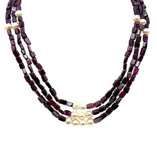 Natural Garnet Chobra 6mm & Pearl Layered Gemstone Necklace
