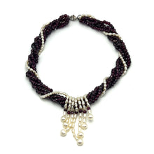 Natural Garnet Rondelle Facet Beads 4mm & Pearl Twisted Layered Gemstone Necklace