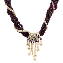 Natural Garnet Rondelle Facet Beads 4mm & Pearl Twisted Layered Gemstone Necklace