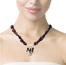 Natural Garnet Fancy & Pearl Gemstone Necklace Handmade