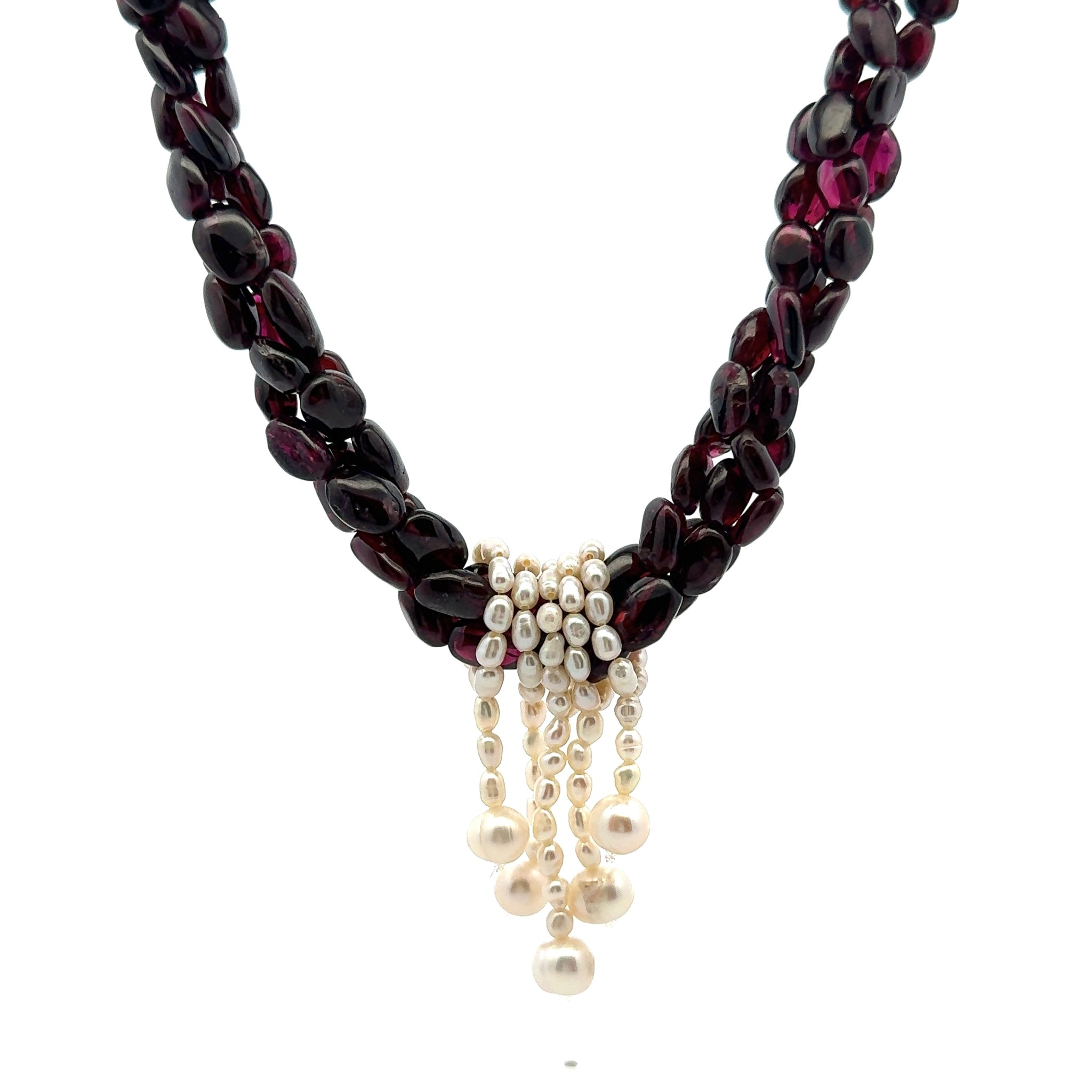 Natural Handmade Tassels Necklace 16"-18" Garnet Pearls Gem Beads Jewellery