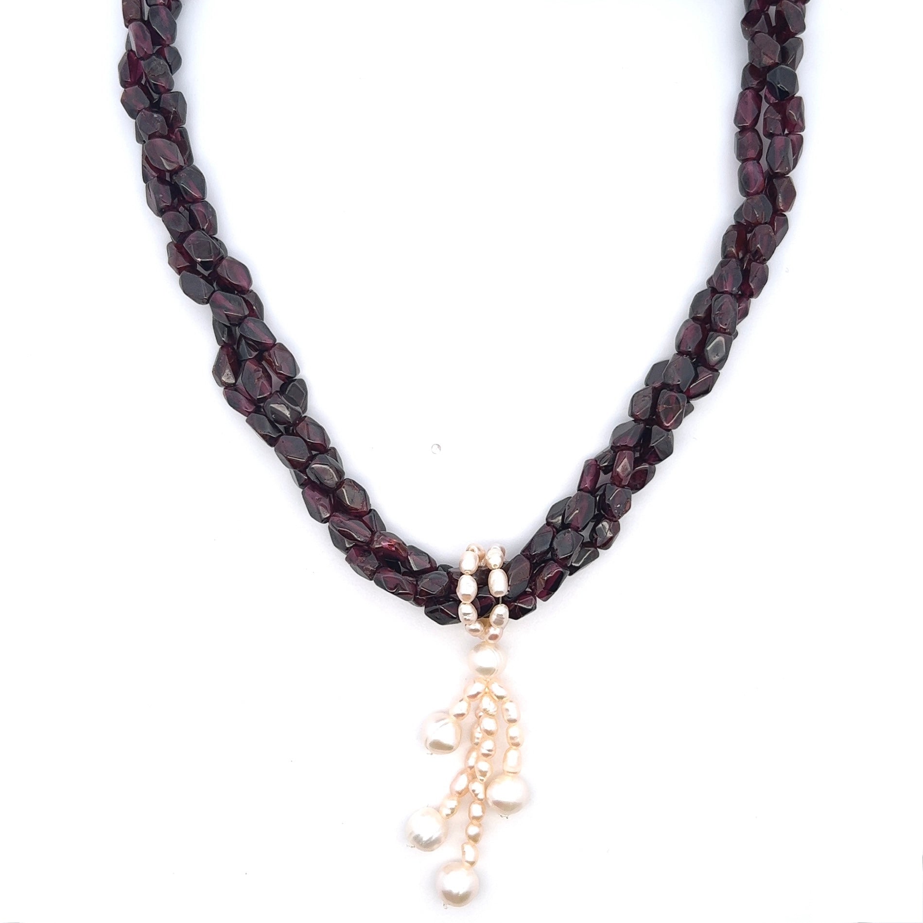 Natural Handmade Necklace 16"-18" Tube Garnet Pearl Gemstone Beads Jewellery