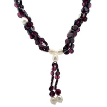 Natural Garnet Button & Plain Pearl Twisted Gemstone Necklace