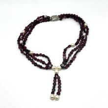 Natural Garnet Button 6mm & Plain Pearl Twisted Gemstone Necklace
