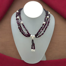 Natural Garnet Button 6mm & Plain Pearl Twisted Gemstone Necklace