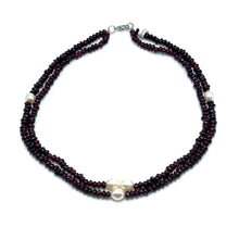 Natural Garnet Tyre & Plain Pearl Duo Strand Gemstone Necklace