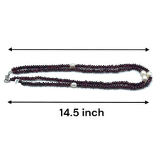 Natural Garnet Tyre & Plain Pearl Duo Strand Gemstone Necklace