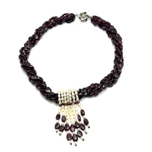 Natural Garnet Mani & Pearl Rice Twisted Gemstone Necklace