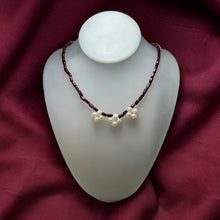 Natural Garnet with Pearl Plain Round Gemstone Necklace