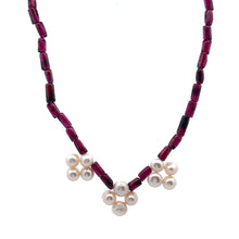 Natural Garnet with Pearl Plain Round Gemstone Necklace