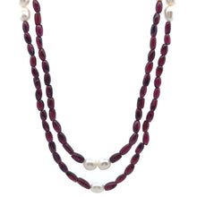 Natural Garnet with Pearl Oval  Plain Gemstone Necklace
