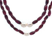 Natural Garnet with Pearl Oval  Plain Gemstone Necklace