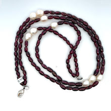 Natural Garnet with Pearl Oval  Plain Gemstone Necklace