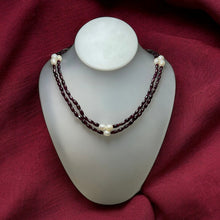 Natural Garnet with Pearl Oval  Plain Gemstone Necklace