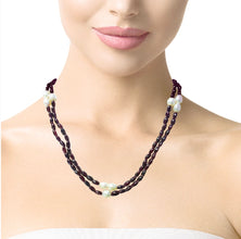 Natural Garnet with Pearl Oval  Plain Gemstone Necklace