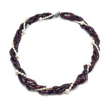 Natural Garnet Tube & Plain Pearl Twisted Gemstone Necklace