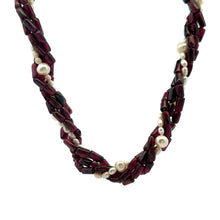 Natural Garnet Tube & Plain Pearl Twisted Gemstone Necklace