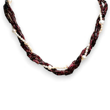 Natural Garnet Tube & Plain Pearl Twisted Gemstone Necklace