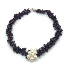 Natural Garnet Drop & Button Pearl Gemstone Necklace