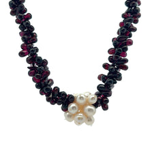 Natural Garnet Drop & Button Pearl Gemstone Necklace