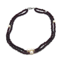 Natural Garnet Tyre & Button Pearl Duo Strand Gemstone Necklace
