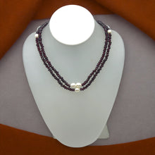 Natural Garnet Tyre & Button Pearl Duo Strand Gemstone Necklace