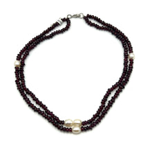Natural Garnet Tyre & Plain Pearl Two Strand Gemstone Necklace