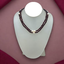 Natural Garnet Tyre & Plain Pearl Two Strand Gemstone Necklace