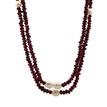 Natural Garnet Tyre & Plain Pearl Two Strand Gemstone Necklace