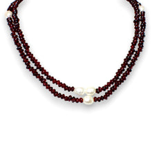 Natural Garnet Tyre & Plain Pearl Two Strand Gemstone Necklace