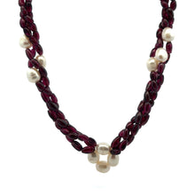 Natural Garnet Balloon & Plain Pearl Three Strand Gemstone Necklace