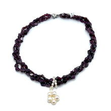 Natural Garnet Fancy & Plain Pearl Twisted Gemstone Necklace